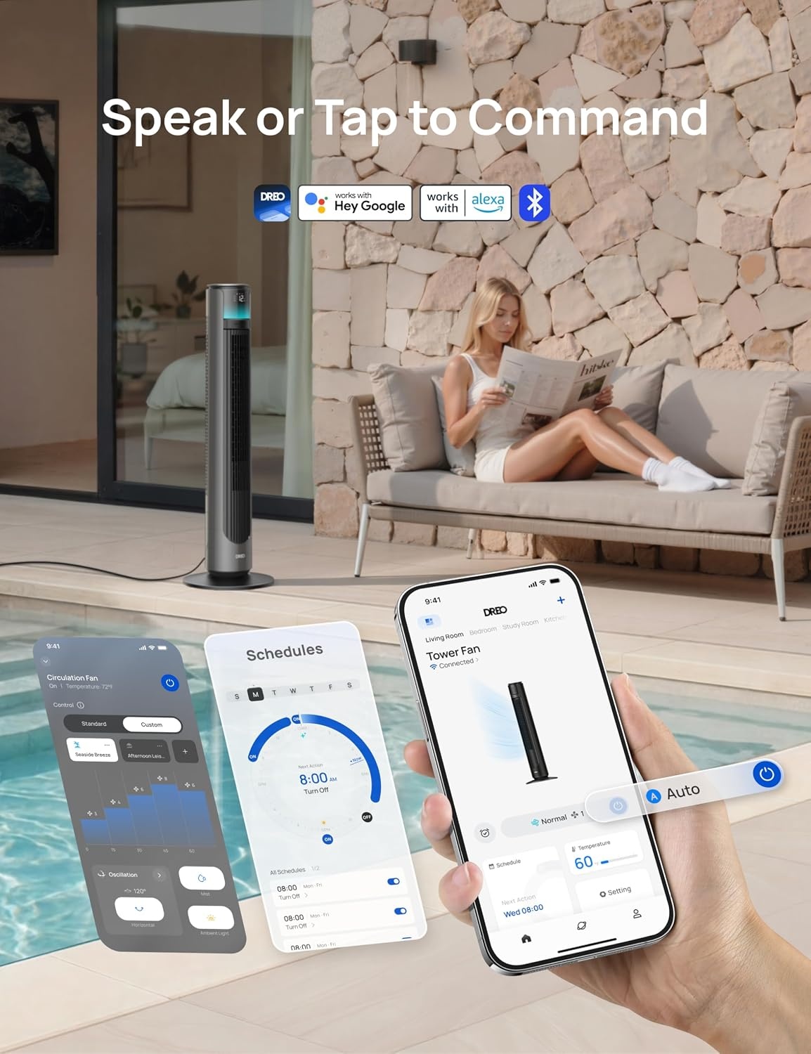 image:imageDREO TurboCool Outdoor Misting Fan 711AS 33 fts High Velocity 12 Speeds 4 Modes Smart Standing Floor Fan 150 Customizable Oscillating 20 dB Quiet DC Motor for Bedroom Weather ResistantGrey