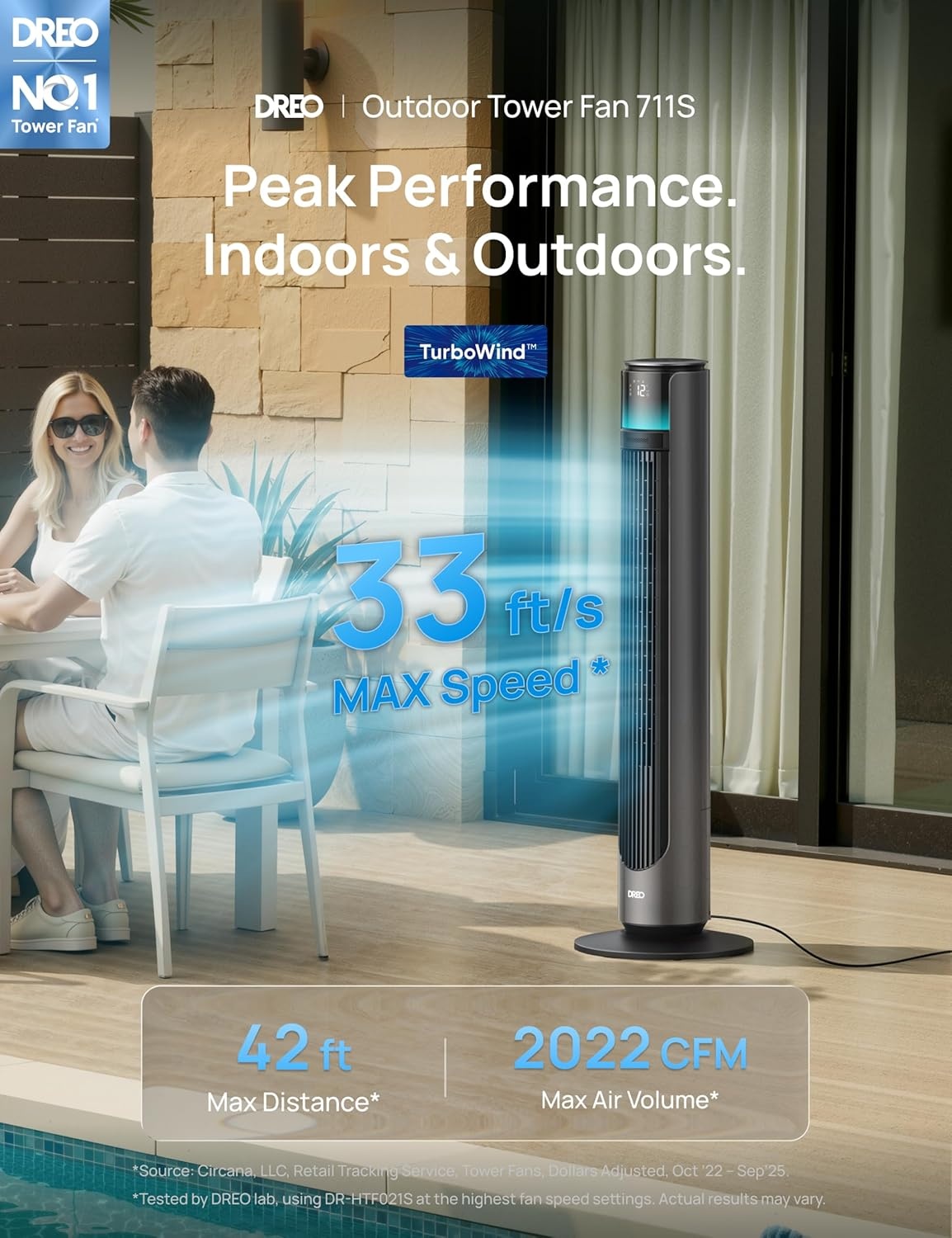 image:imageDREO TurboCool Outdoor Misting Fan 711AS 33 fts High Velocity 12 Speeds 4 Modes Smart Standing Floor Fan 150 Customizable Oscillating 20 dB Quiet DC Motor for Bedroom Weather ResistantGrey