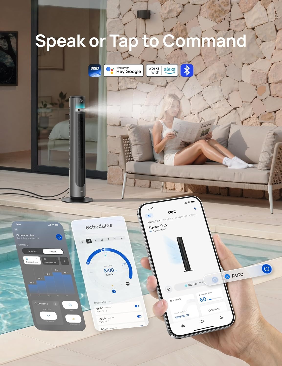 image:imageDREO TurboCool Outdoor Misting Fan 711AS 33 fts High Velocity 12 Speeds 4 Modes Smart Standing Floor Fan 150 Customizable Oscillating 20 dB Quiet DC Motor for Bedroom Weather ResistantCharcoal