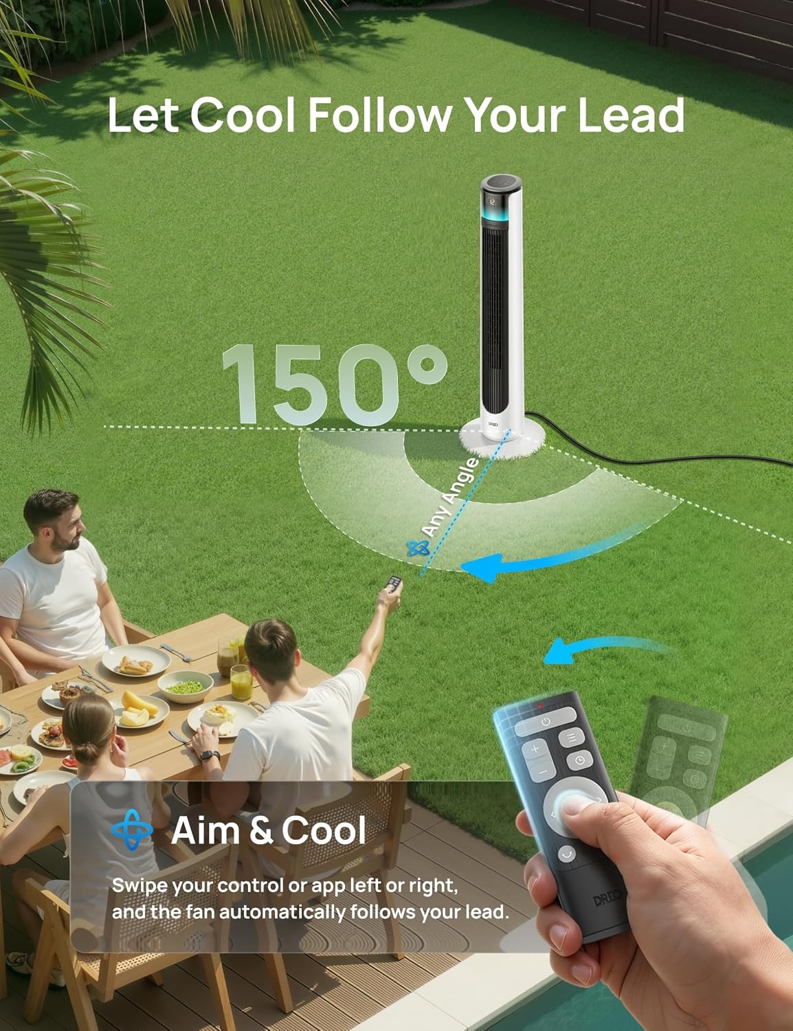 image:imageDREO TurboCool Outdoor Misting Fan 711AS 33 fts High Velocity 12 Speeds 4 Modes Smart Standing Floor Fan 150 Customizable Oscillating 20 dB Quiet DC Motor for Bedroom Weather ResistantWhite