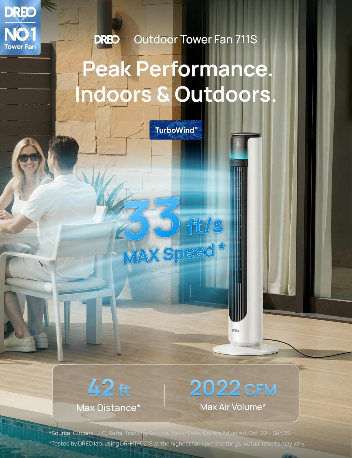 image:imageDREO TurboCool Outdoor Misting Fan 711AS 33 fts High Velocity 12 Speeds 4 Modes Smart Standing Floor Fan 150 Customizable Oscillating 20 dB Quiet DC Motor for Bedroom Weather ResistantWhite
