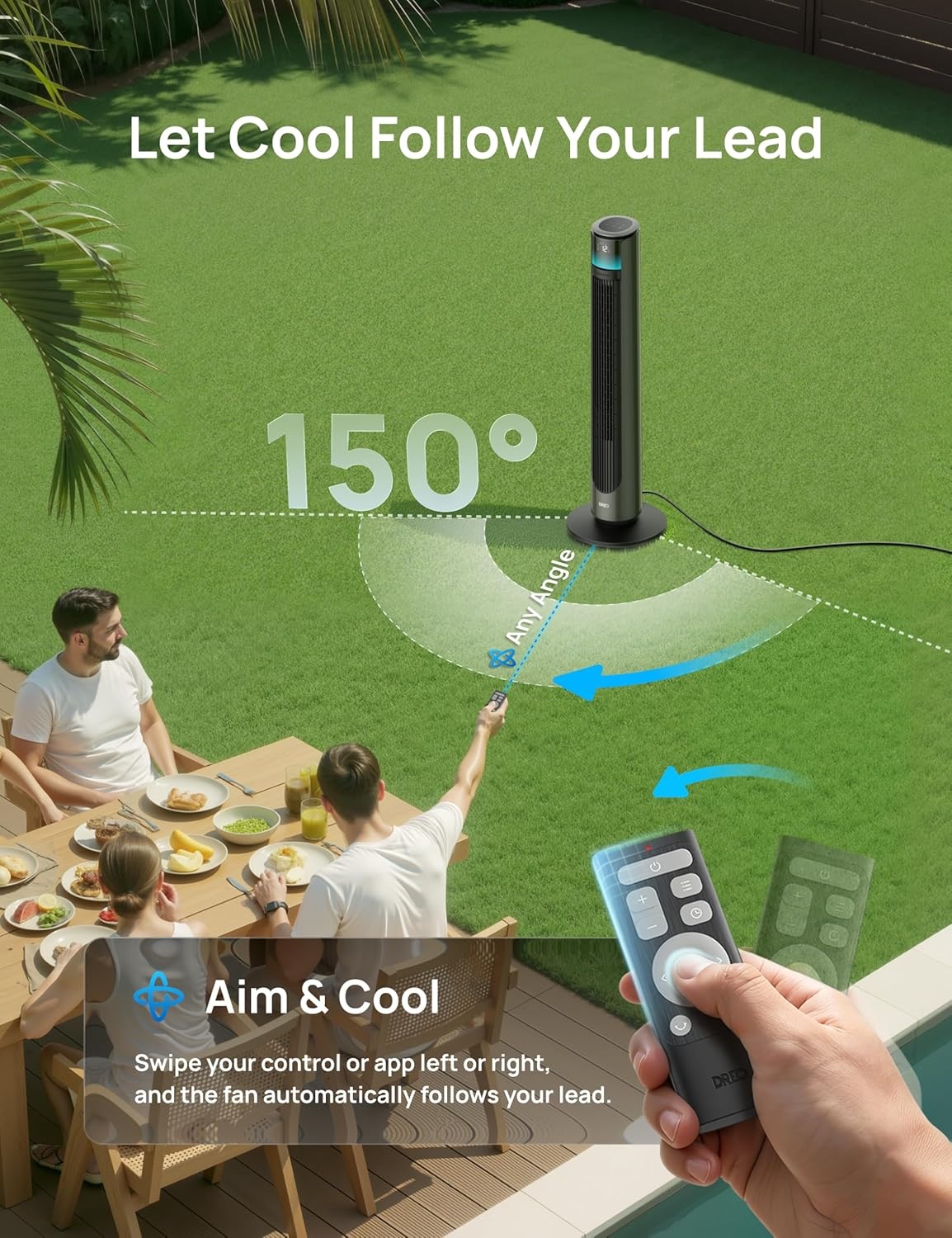 image:imageDREO TurboCool Outdoor Misting Fan 711AS 33 fts High Velocity 12 Speeds 4 Modes Smart Standing Floor Fan 150 Customizable Oscillating 20 dB Quiet DC Motor for Bedroom Weather ResistantGrey