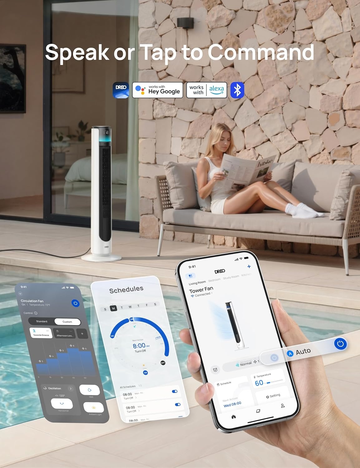 image:imageDREO TurboCool Outdoor Misting Fan 711AS 33 fts High Velocity 12 Speeds 4 Modes Smart Standing Floor Fan 150 Customizable Oscillating 20 dB Quiet DC Motor for Bedroom Weather ResistantWhite