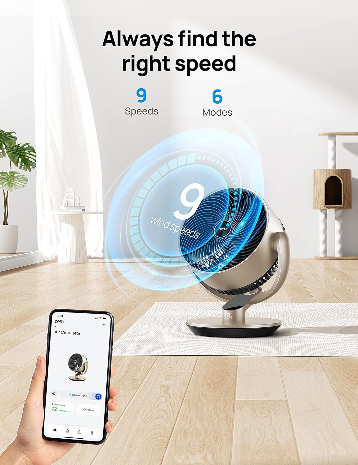 image:imageDreo 16 Inch 25dB Quiet Smart Fans for Bedroom DC Room Fan with Remote 120120 Oscillating Fan 6 Modes 9 Speeds 12H TimerWorks AlexaGoogleWiFiVoice Control Silver Oversize DRHAF004SGold