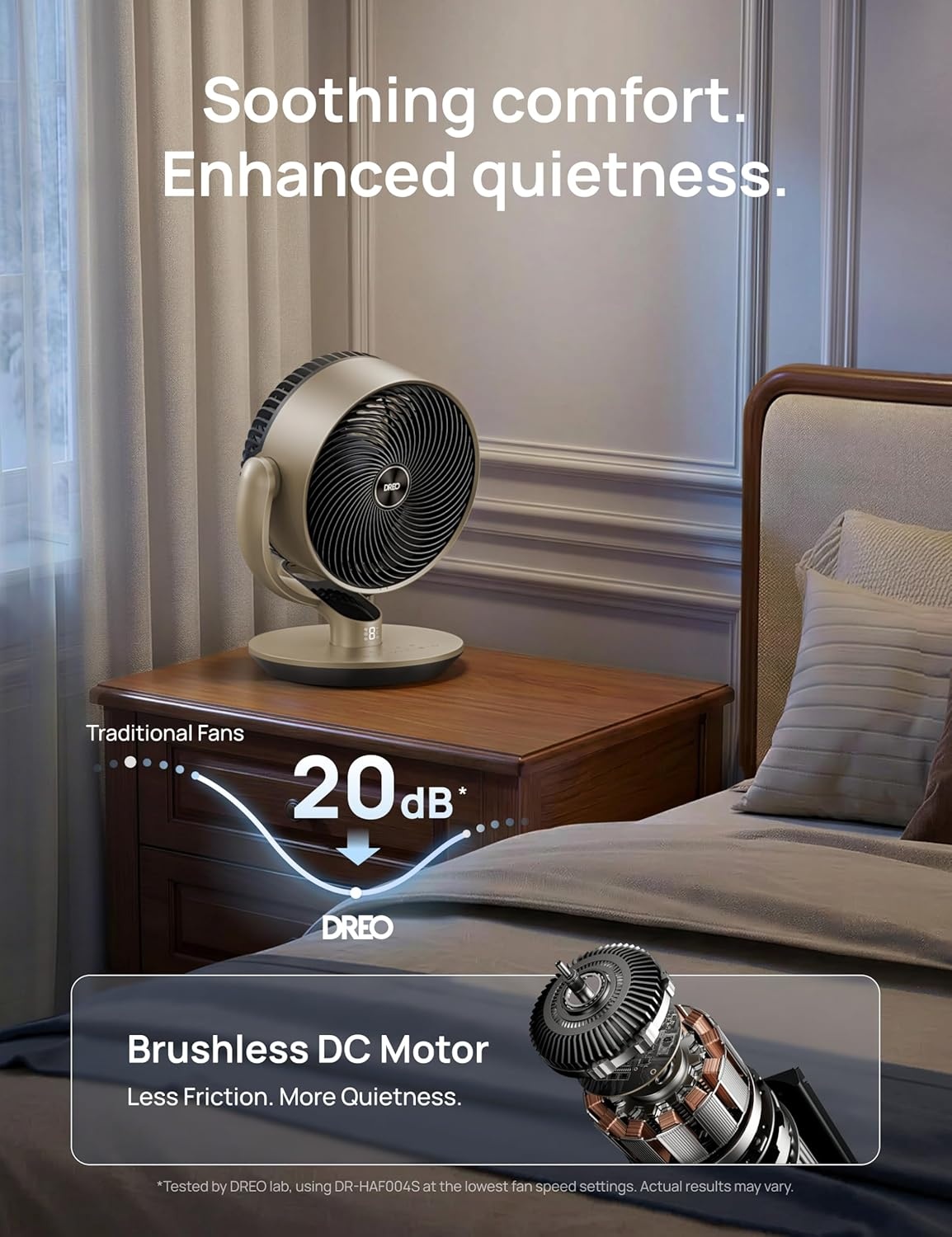 image:imageDreo 16 Inch 25dB Quiet Smart Fans for Bedroom DC Room Fan with Remote 120120 Oscillating Fan 6 Modes 9 Speeds 12H TimerWorks AlexaGoogleWiFiVoice Control Silver Oversize DRHAF004SStarlight