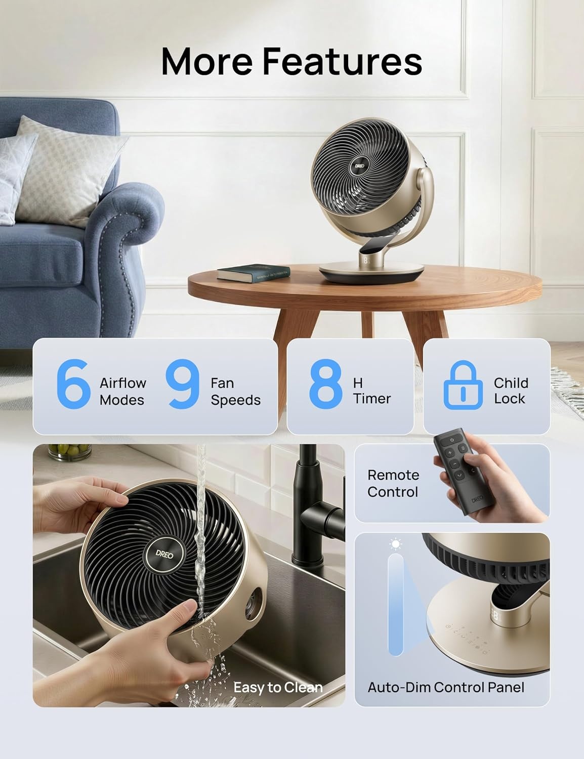 image:imageDreo 16 Inch 25dB Quiet Smart Fans for Bedroom DC Room Fan with Remote 120120 Oscillating Fan 6 Modes 9 Speeds 12H TimerWorks AlexaGoogleWiFiVoice Control Silver Oversize DRHAF004SStarlight