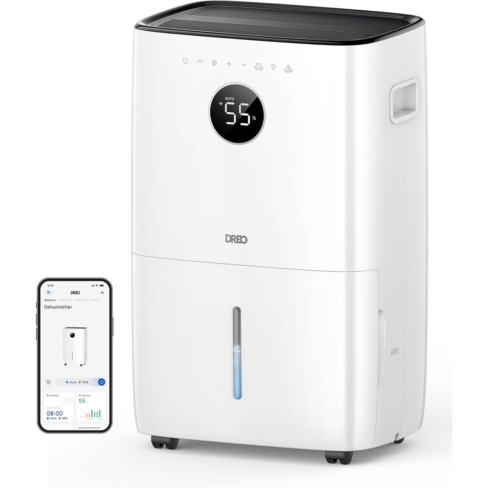 image:imageDREO 110Pint Smart Dehumidifier for Basement 4500 Ft for Large Room 2 Gallon Water Tank AutoComfortConstant Mode Dehumidifiers for Home Bedroom Bathroom with Drain Hose White 711SBlack