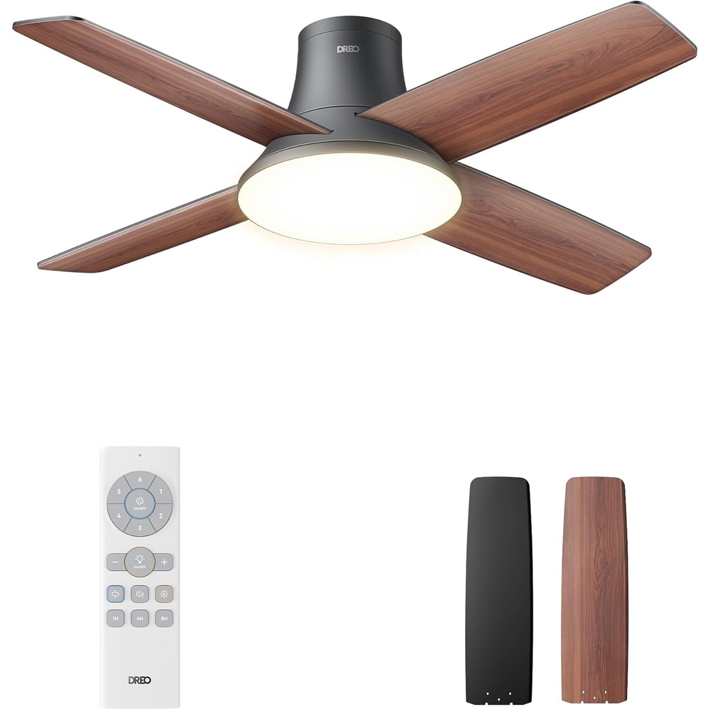 image:imageDREO Ceiling Fan 44 Inch Low Profile Ceiling Fan with Light and Remote 5CCT LED 6Level Dimmable 6Speed Reversible Motor 22 dB Timer EasyInstall Black Flush Mount for BedroomBlack