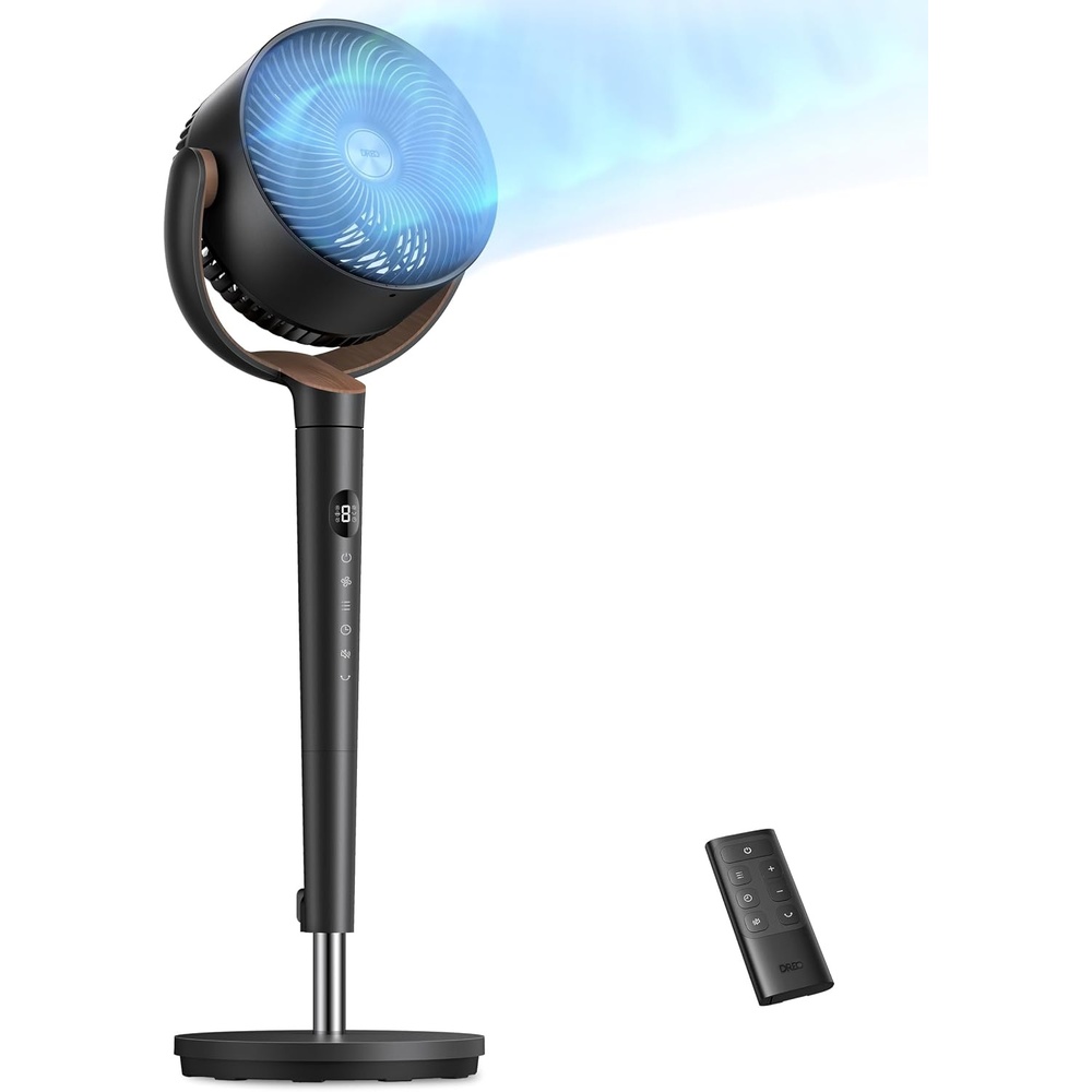 image:imageDREO Fan for Bedroom 120 Oscillating Standing Fans Quiet Floor Fan with DC Motor 100ft Pedestal Fans for Room 9 Speeds 4 modes 20dB 120 Manual Vertical 3742 Adjustable Height 8H TimerBlack and Gray