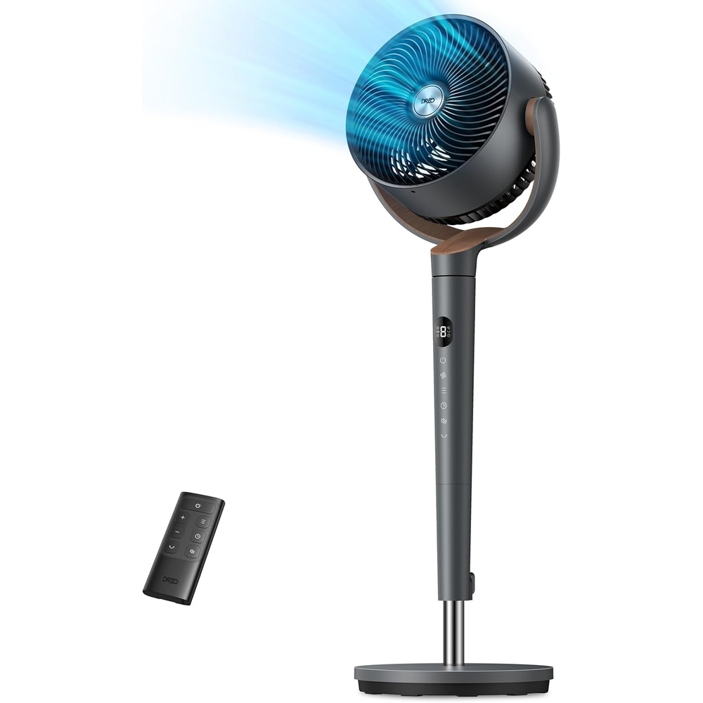 image:imageDREO Fan for Bedroom 120 Oscillating Standing Fans Quiet Floor Fan with DC Motor 100ft Pedestal Fans for Room 9 Speeds 4 modes 20dB 120 Manual Vertical 3742 Adjustable Height 8H TimerGrey