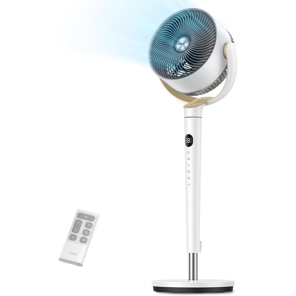 image:imageDREO Fan for Bedroom 120 Oscillating Standing Fans Quiet Floor Fan with DC Motor 100ft Pedestal Fans for Room 9 Speeds 4 modes 20dB 120 Manual Vertical 3742 Adjustable Height 8H TimerWhite