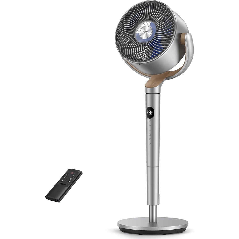 image:imageDREO Fan for Bedroom 120120Omnidirectional Oscillating Fan 90ft DC Motor 20 dB Quiet Standing Pedestal Fans 8 Speeds 3 Modes Circulator with Remote 3540 Adjustable Height 8H TimerSilver