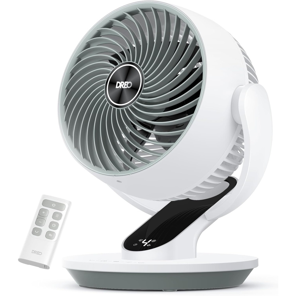 image:imageDREO Fan for Bedroom 13Inch Oscillating Table Air Circulator Fan for Whole Room 120 Tilt Adjustment 25dB UltraQuiet 75ft Powerful Airflow 4 Speeds Desk Fans with Remote for Home OfficeWhite