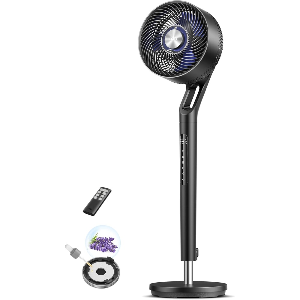 image:imageDREO Fan for Bedroom 2026 New model120100 OmniDirectional Oscillating Fan 96ft DC Motor 20 dB Quiet Standing Pedestal Fans 9 Speeds 3 Modes Remote 3742 Adjustable Height 8H Timer