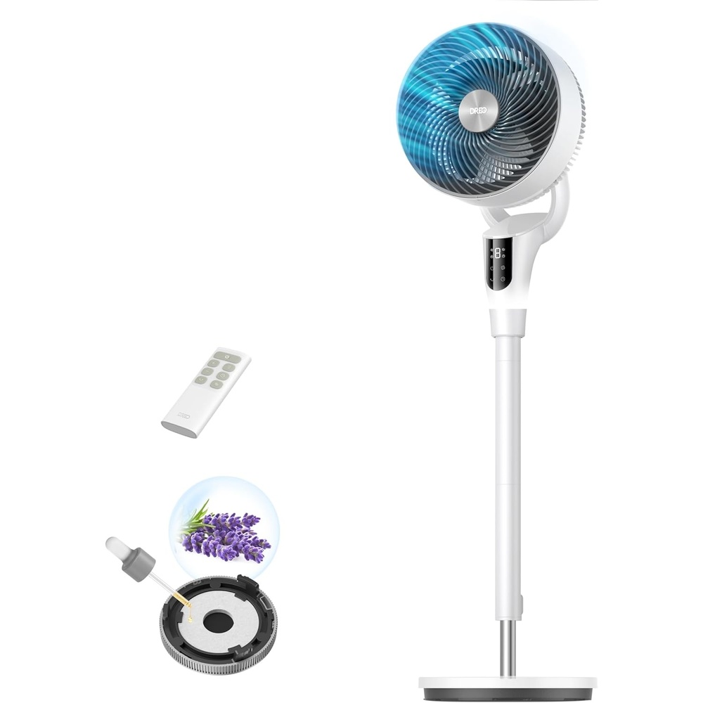 image:imageDREO Fan for Bedroom 2026 Upgraded 90ft Airflow 20dB Quiet Fan 90 Oscillating Standing Fan for Whole Room DC Motor 8H Speeds 3 Modes 3842 Adjustable Height 8H Timer 105 Manual VerticalWhite