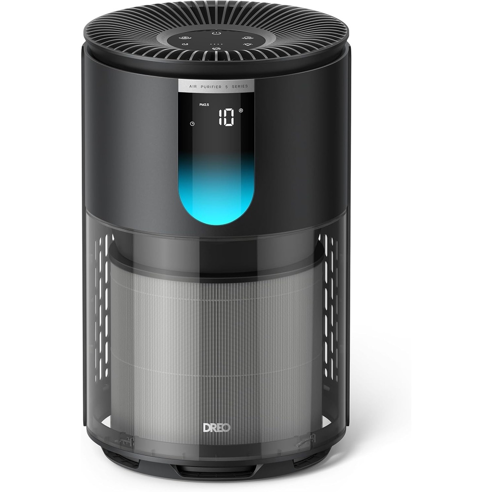 image:imageDREO Home Air Purifier 539 Bedroom HEPA Air Cleaner for Up to 1176 ft Large Room Pets Smoke Dust Pollen Odor PM25 Quality Monitor 4 Fan Speeds amp AutoTurbo18dB Quiet Sleep Mode DRHAP009Classic BlackDRHAP009