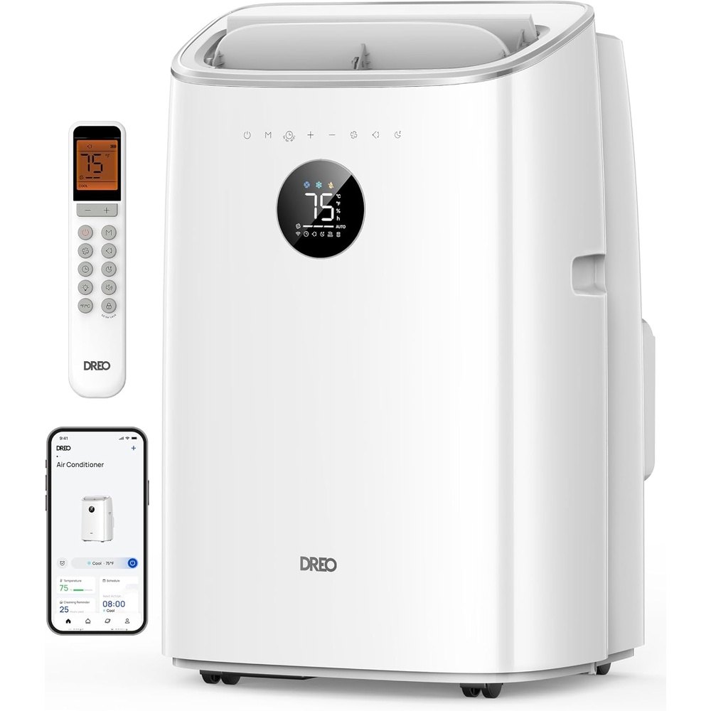 image:imageDREO Portable Air Conditioner 318S 8000 BTU ASHRAE 5000 BTU DOE Smart AC Unit for Bedroom with Drainagefree Cooling FanampDehumidifier 3 in 1 APPVoiceRemote Quiet Standing AC for Room IndoorsWhite