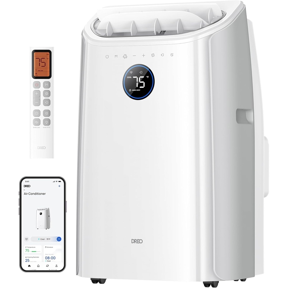 image:imageDREO Portable Air Conditioner 515S 12000 BTU ASHRAE 8000 BTU DOE Smart AC Unit for Bedroom with Drainagefree Cooling FanampDehumidifier 3 in 1 APPVoiceRemote Quiet Standing AC for Room IndoorsWhite