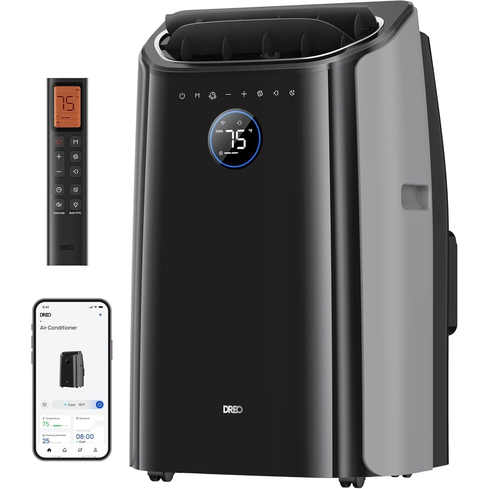 image:imageDREO Portable Air Conditioner 515S 12000 BTU ASHRAE 8000 BTU DOE Smart AC Unit for Bedroom with Drainagefree Cooling FanampDehumidifier 3 in 1 APPVoiceRemote Quiet Standing AC for Room IndoorsBlack