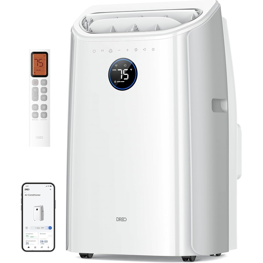 image:imageDREO Portable Air Conditioner 515S 12000 BTU ASHRAE 8000 BTU DOE Smart AC Unit for Bedroom with Drainagefree Cooling FanampDehumidifier 3 in 1 APPVoiceRemote Quiet Standing AC for Room IndoorsWhite Inverter