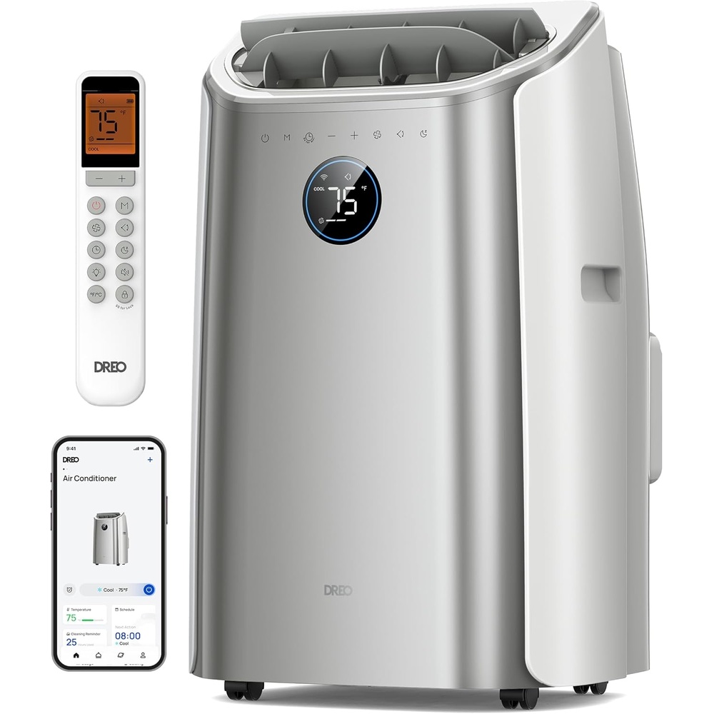 image:imageDREO Portable Air Conditioners 12000 BTU AC Unit for Bedroom with Drainagefree Cooling 46dB Quiet APPVoiceRemote 24h Timer with Fan amp Dehumidifier Smart Standing AC for Room Indoors AC515SSilver