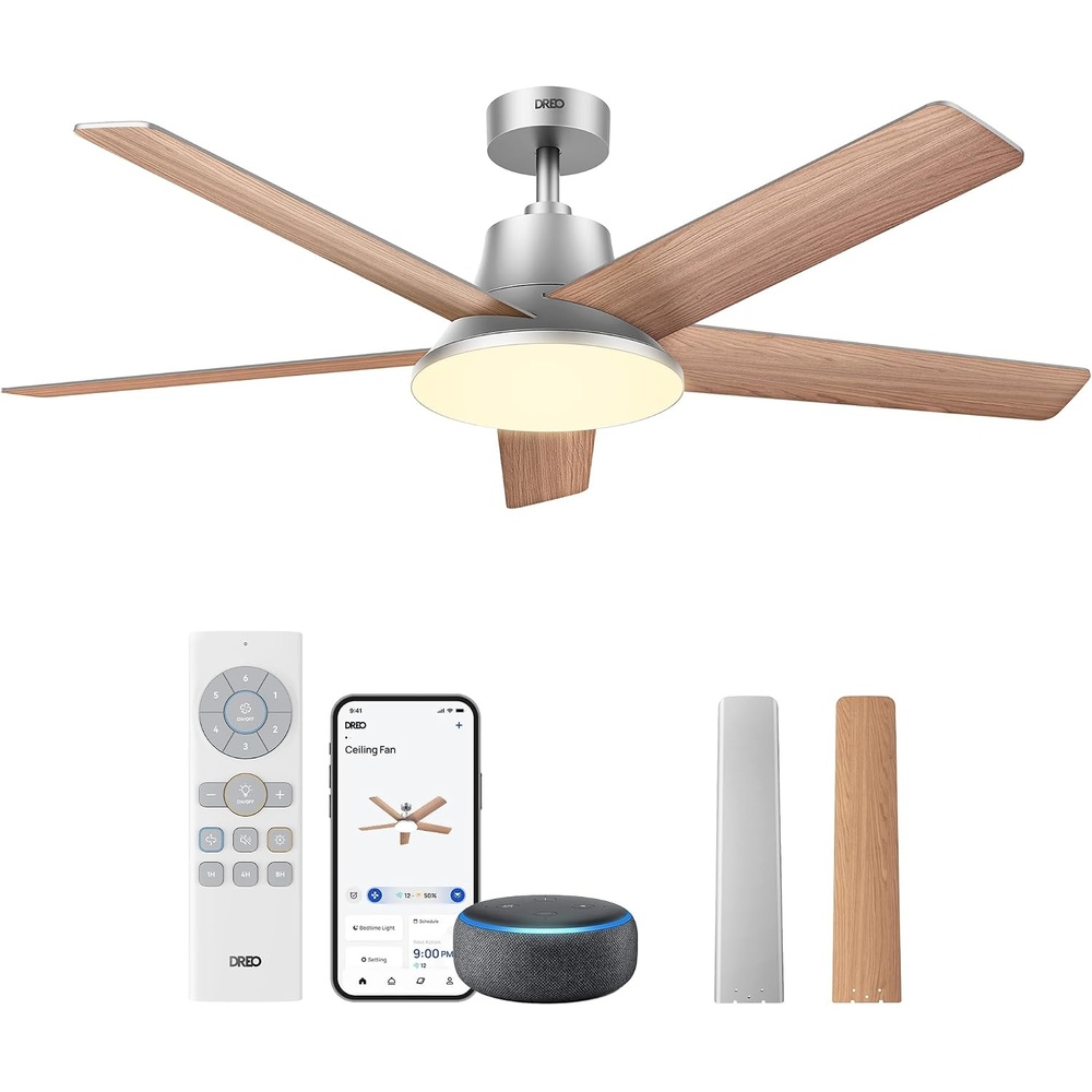 image:imageDREO Smart Ceiling Fan with Lights 52 Inch 12 Speeds amp 3 Fan Modes Stepless Dimmable LED Light Timer 22dB Quiet DC Motor RemoteAPPAlexa Control Silver Ceiling Fans Indoor 2026 UpgradedSilver