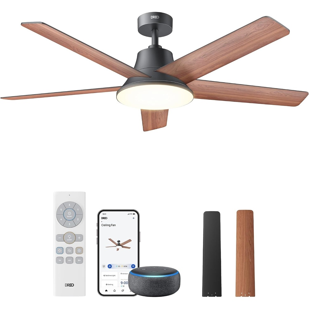image:imageDREO Smart Ceiling Fan with Lights 52 Inch 12 Speeds amp 3 Fan Modes Stepless Dimmable LED Light Timer 22dB Quiet DC Motor RemoteAPPAlexa Control Silver Ceiling Fans Indoor 2026 UpgradedBlack