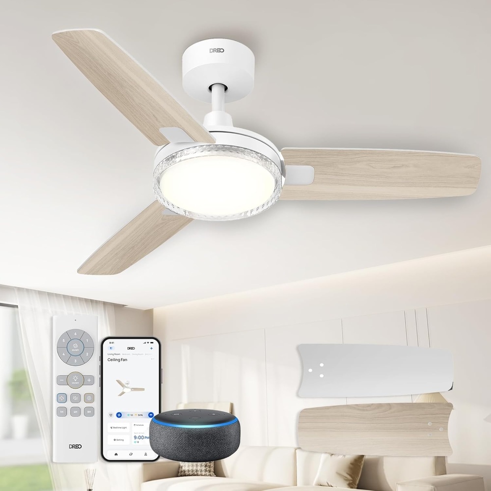 image:imageDREO Smart Ceiling Fans with Lights 42 Inch Black Ceiling Fan 12 Speeds amp 3 Fan Modes Stepless Color Tones Dimmable LED Light 112H Timer Quiet DC Motor RemoteAPPAlexaWall Switch ControlWhite