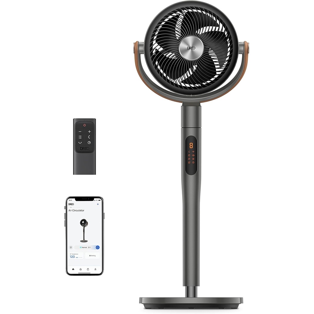 image:imageDREO Smart Fan for Bedroom 120105 Omnidirectional Oscillating Quiet 20dB Fan 100ft Air Circulator Pedestal Fan with DC Motor 8 Speeds 6 Modes 3743 Height WiFiVoiceAlexa no lightGrey
