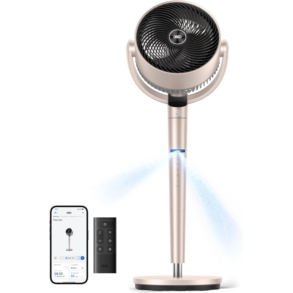 image:imageDREO Smart Fan for Bedroom Positionbased Oscillation 150120 3D Oscillating Fan 110ft Pedestal Fans with WiFiVoiceRemote Standing Fans Work with AlexaGoogle 9 Speeds 6 Modes 20dB SilverStarlight