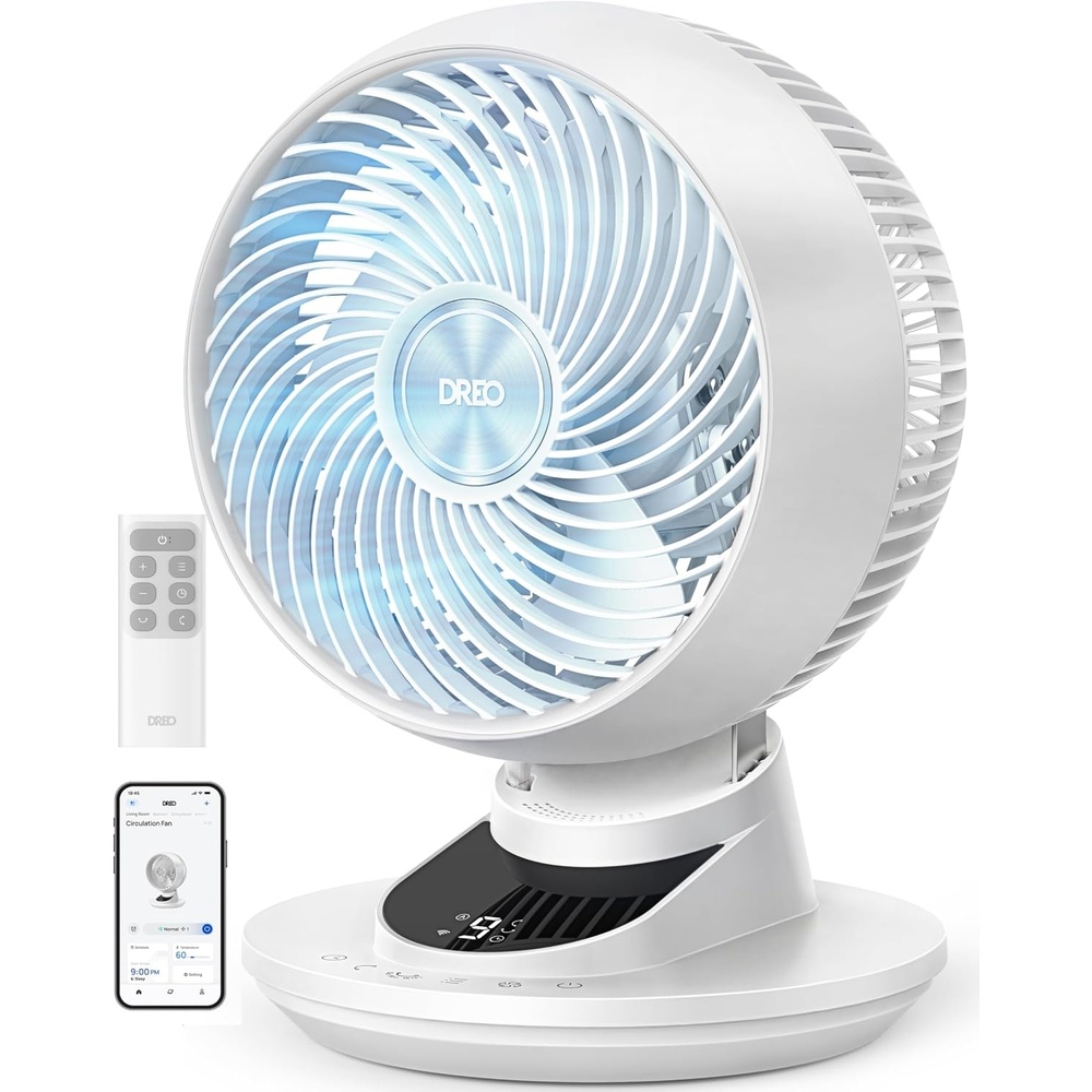 image:imageDREO Smart Fan for Bedroom Powerful 85 ft Airflow 12 Inches Desk Fans in 20dB Quiet 9090 oscillating fans AppVoice Control 9 Speeds amp 812H Timer for Home Office DormWhite