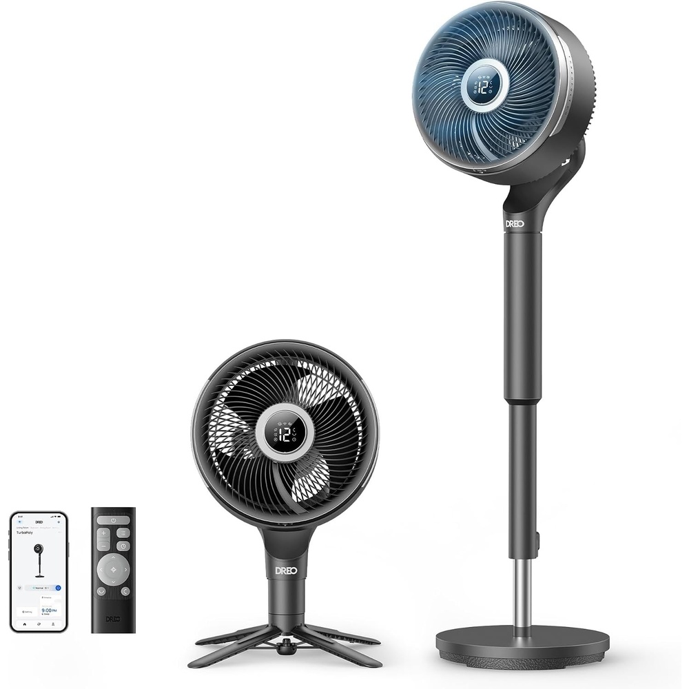 image:imageDREO Smart Fan for Bedroom standing 150 100 OmniDirectional Oscillating Fans 120ft CirculAir Quiet Fan with DC Motor 12 Speeds 6 Modes 20dBRemote Control 12H TimerGrey