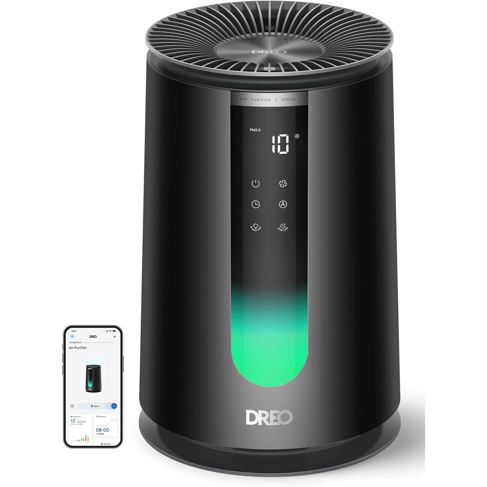 image:imageDREO Smart Home Air Purifier 338S Bedroom HEPA Air Cleaner for Pets Smoke Dust PollenOdor with WiFiVoiceAlexaPM25 Quality Monitor 4 Fan Speeds amp AutoTurbo18dB Quiet Sleep Mode DRHAP008S
