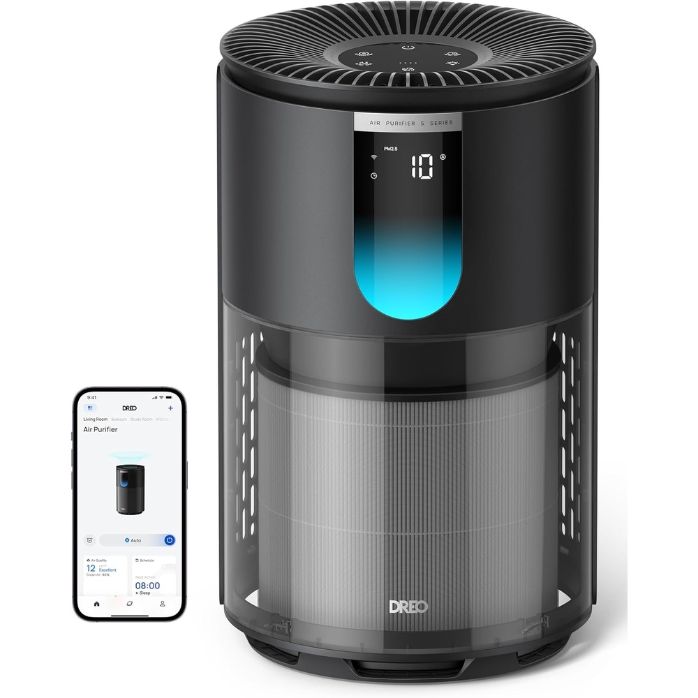 image:imageDREO Smart Home Air Purifier 539S Large Room HEPA Air Cleaner with WiFiVoiceAlexa Pets Smoke Dust PollenOdor PM25 Quality Monitor 4 Fan Speeds amp AutoTurbo18dB Quiet Sleep ModeDRHAP009S