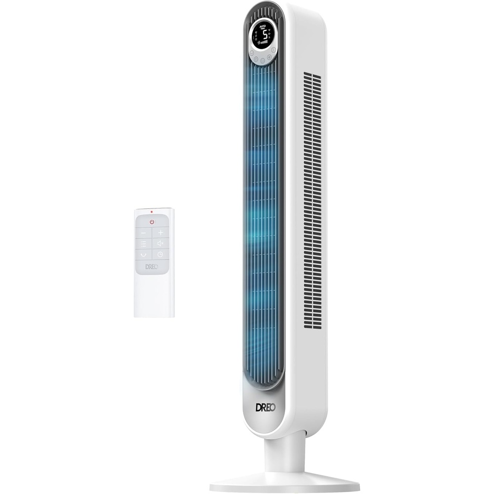 image:imageDREO Tower Fan for Bedroom 28 fts 20dB Quiet Fans that Blow Cold Air 9 Speeds 4 Modes 12H Timer Oscillating Cooling Standing Floor Fan Powerful for Indoor Home Office Room LED Display 42 inchWhite
