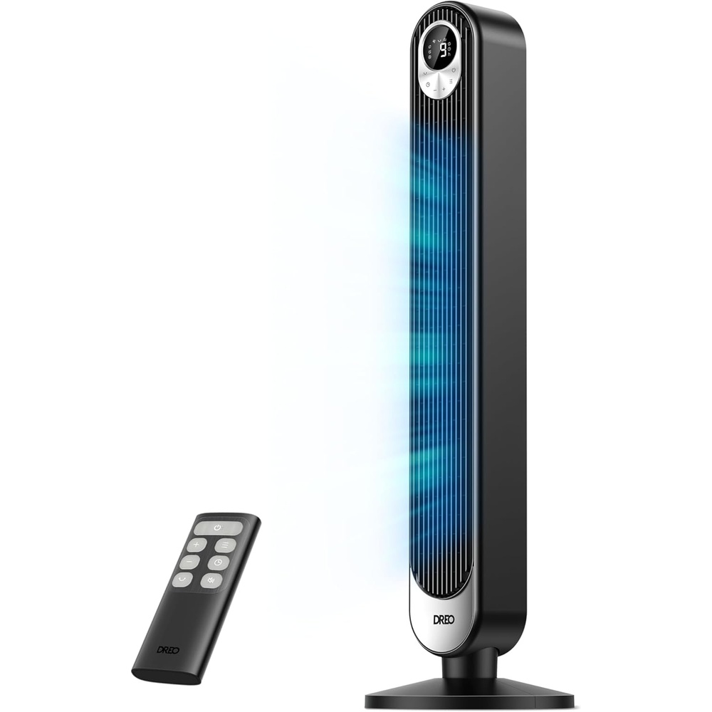 image:imageDREO Tower Fan for Bedroom 28 fts 20dB Quiet Fans that Blow Cold Air 9 Speeds 4 Modes 12H Timer Oscillating Cooling Standing Floor Fan Powerful for Indoor Home Office Room LED Display 42 inchBlack