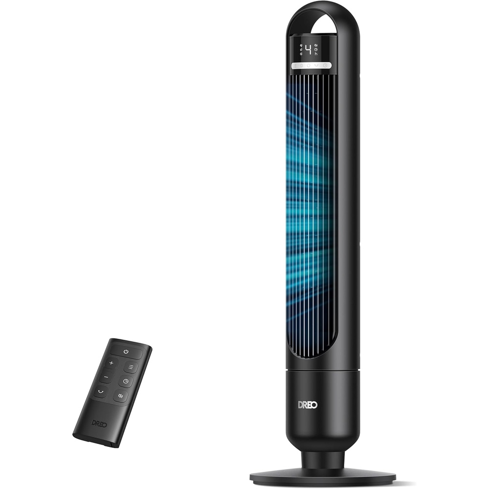 image:imageDREO Tower Fan for Bedroom 90 Oscillating Standing Fans for Room with 4 Speeds 3 Modes 28dB Quiet for Sleep 26fts Velocity 8H Timer Remote Living Room Office Home BlackBlack