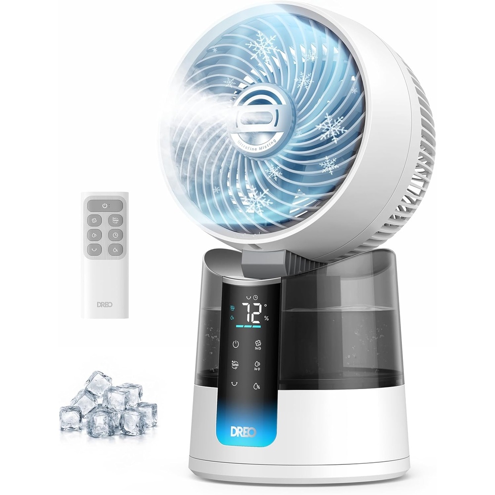 image:imageDREO TurboCool Misting Fan 516 5 Drop Cooling Fans that Blow Cold Air 15030 Omnidirectional Oscillating Evaporative air cooler 26 fts Wind Ultrafine Mist 20dB 6 Speeds 2 Modes WhiteWhite