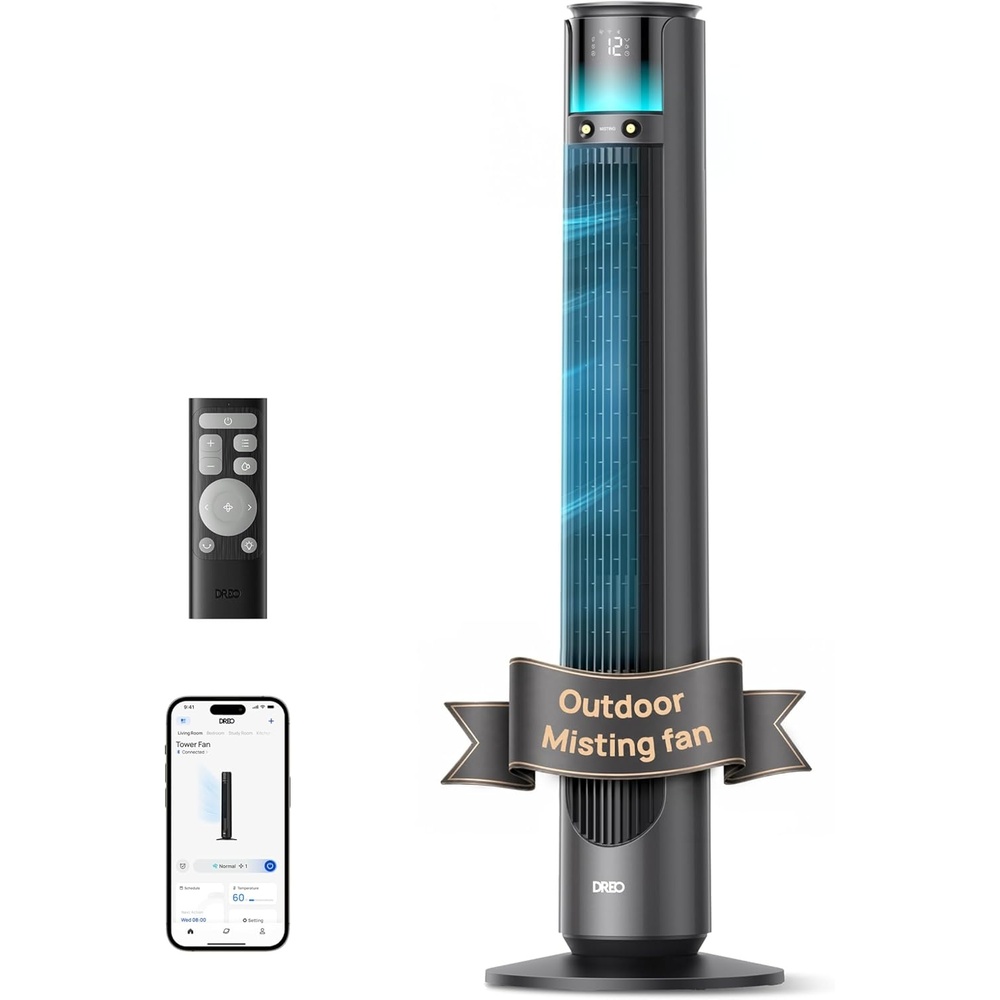 image:imageDREO TurboCool Outdoor Misting Fan 711AS 33 fts High Velocity 12 Speeds 4 Modes Smart Standing Floor Fan 150 Customizable Oscillating 20 dB Quiet DC Motor for Bedroom Weather ResistantCharcoal
