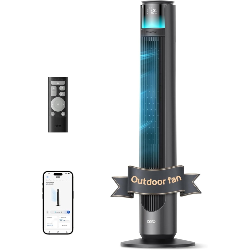 image:imageDREO TurboCool Outdoor Misting Fan 711AS 33 fts High Velocity 12 Speeds 4 Modes Smart Standing Floor Fan 150 Customizable Oscillating 20 dB Quiet DC Motor for Bedroom Weather ResistantGrey