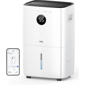 DREO 110-Pint Smart Dehumidifier for Basement, 4500 Ft² for Large Room, 2 Gallon Water Tank, Auto/Comfort/Constant Mode Dehumidifiers for Home, Bedroom, Bathroom, with Drain Hose, White, 711S(Black)