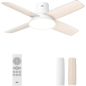 DREO Ceiling Fan, 44 Inch Low Profile Ceiling Fan with Light and Remote, 5CCT LED, 6-Level Dimmable, 6-Speed, Reversible Motor, 22 dB, Timer, Easy-Install, Black Flush Mount for Bedroom(White)