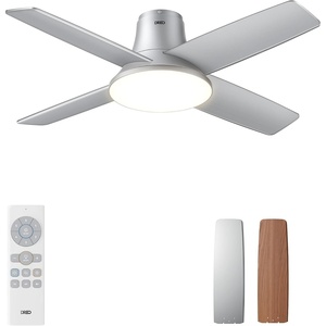 DREO Ceiling Fan, 44 Inch Low Profile Ceiling Fan with Light and Remote, 5CCT LED, 6-Level Dimmable, 6-Speed, Reversible Motor, 22 dB, Timer, Easy-Install, Black Flush Mount for Bedroom(Silver)
