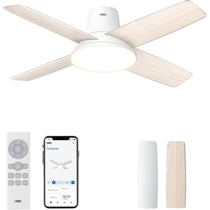 DREO Ceiling Fans with Lights, 12 Speeds & 3 Fan Modes, Quiet DC Motor, Low Profile Easy to Install, Flush Mount Smart Ceiling Fan with Dimmable LED, 12H Timer for Bedroom, Remote, White, 44”(White)