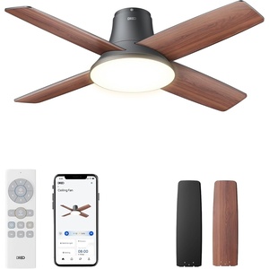 DREO Ceiling Fans with Lights, 12 Speeds & 3 Fan Modes, Quiet DC Motor, Low Profile Easy to Install, Flush Mount Smart Ceiling Fan with Dimmable LED, 12H Timer for Bedroom, Remote, White, 44”(Black)