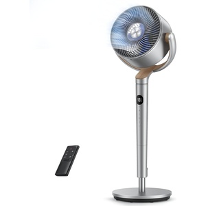 DREO Fan for Bedroom, 120°+120°Omni-directional Oscillating Fan, 90ft, DC Motor, 20 dB Quiet Standing Pedestal Fans, 8 Speeds, 3 Modes Circulator with Remote, 35-40″ Adjustable Height, 8H Timer(Light silver)