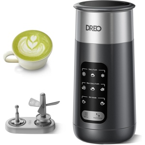 DREO Milk Frother, 8-in-1 Electric Stainless Steel Frother for Latte Art Microfoam and Coffee, 9oz/270ml Warm and Cold Foam Automatic Frothers, LED, Easy to Clean(Dark Gray)
