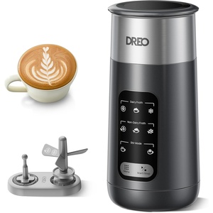 DREO Milk Frother, 8-in-1 Electric Stainless Steel Frother for Latte Art Microfoam and Coffee, 9oz/270ml Warm and Cold Foam Automatic Frothers, LED, Easy to Clean(Midnight Black)
