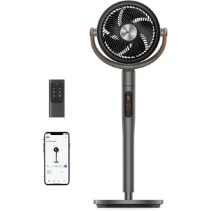 DREO Smart Fan for Bedroom, 120°+105° Omni-directional Oscillating, Quiet 20dB Fan, 100ft Air Circulator Pedestal Fan with DC Motor, 8 Speeds, 6 Modes, 37-43” Height, Wi-Fi/Voice/Alexa, no light(Grey)