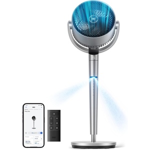 DREO Smart Fan for Bedroom, Position-based Oscillation, 150°+120° 3D Oscillating Fan, 110ft Pedestal Fans with Wi-Fi/Voice/Remote, Standing Fans Work with Alexa/Google, 9 Speeds, 6 Modes, 20dB, Silver(Silver)